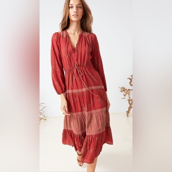 ULLA Johnson Prairie Bohemian Lagenlook Cottagecore Midi Dress 2 - Picture 2 of 11